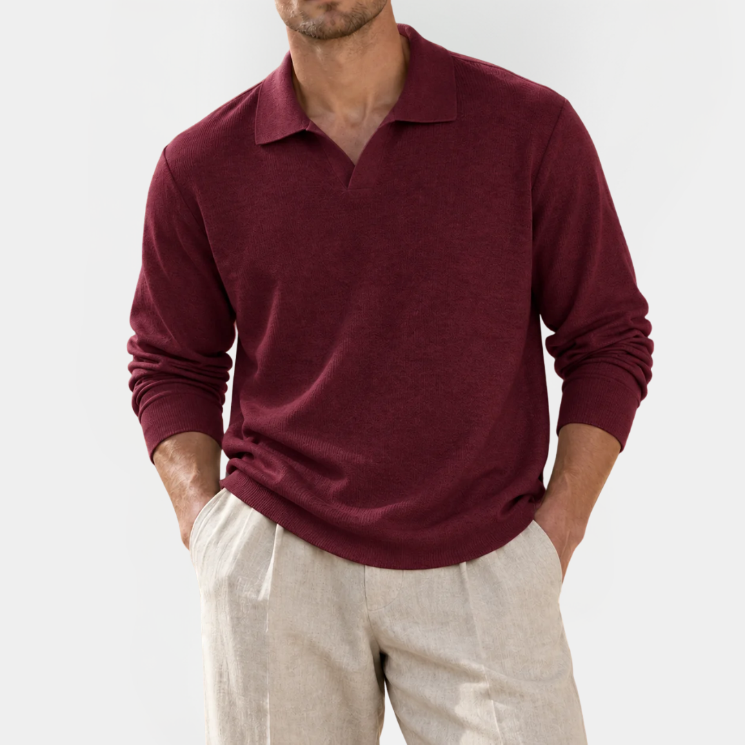Alistair | V-Neck Long Sleeve Polo Shirt