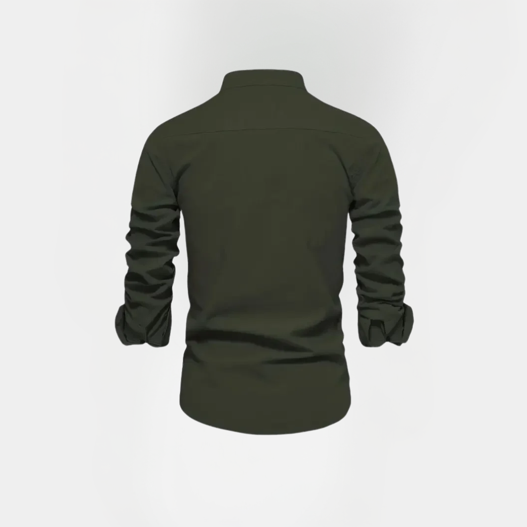 Benson | Cotton Stand Collar Long Sleeve Shirt