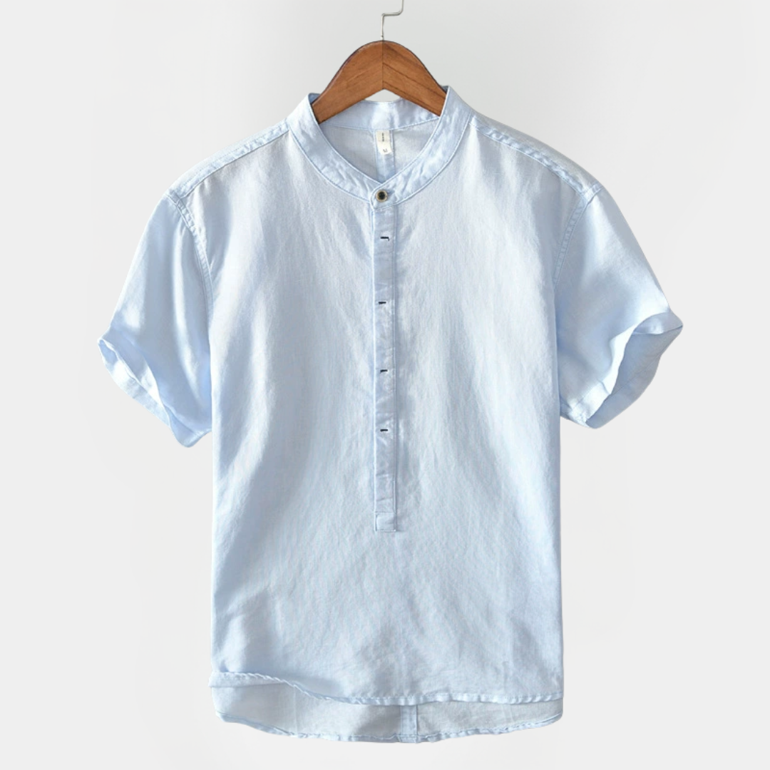 Silas | Short Sleeve Cotton Linen Henley Shirt