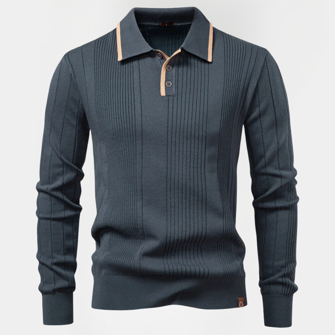 Nathan | Ribbed Long Sleeve Polo Shirt