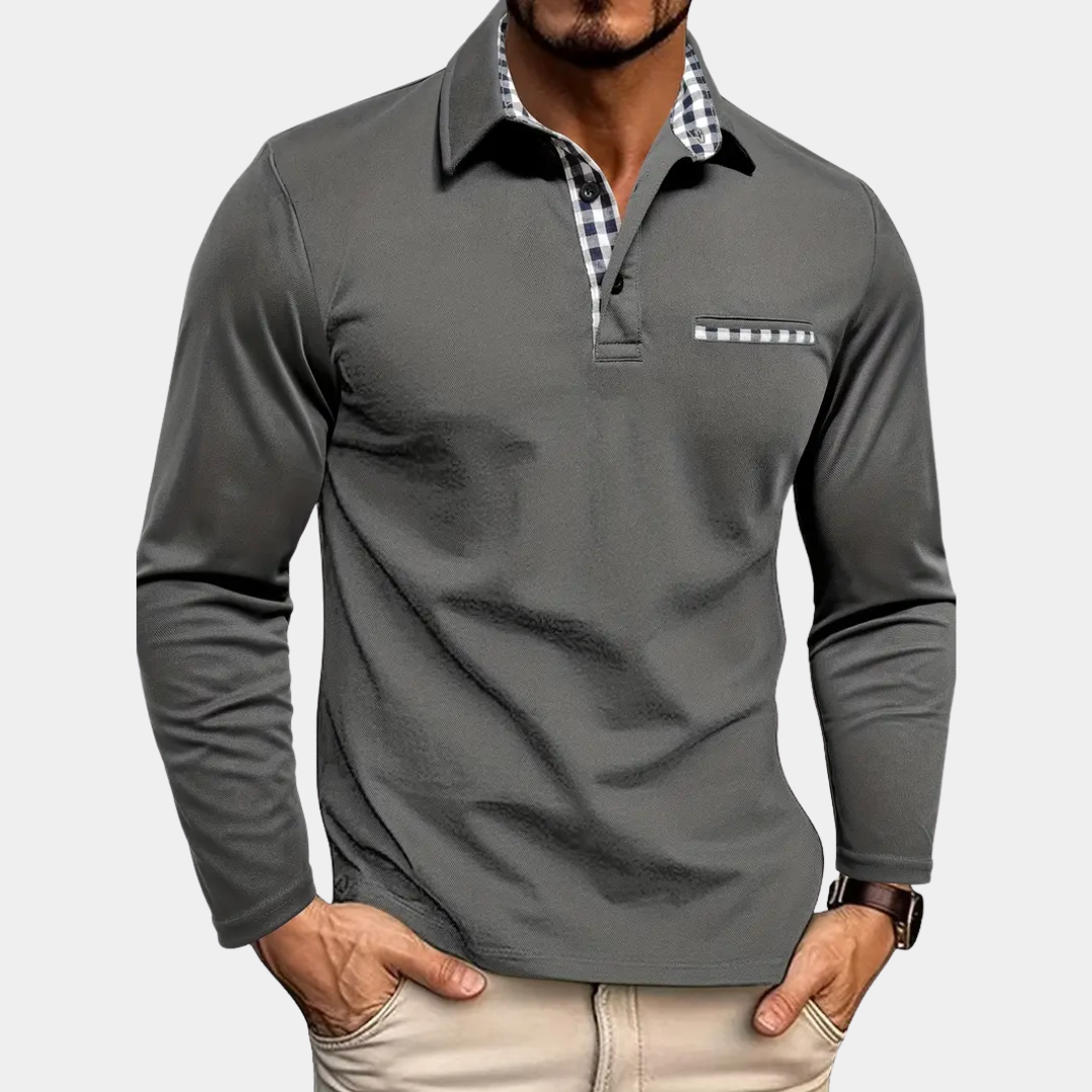 Mason | Check Trim Long Sleeve Polo Shirt