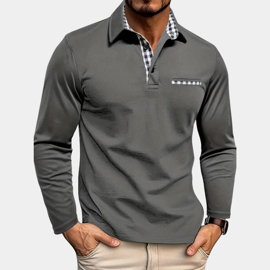 Mason | Check Trim Long Sleeve Polo Shirt