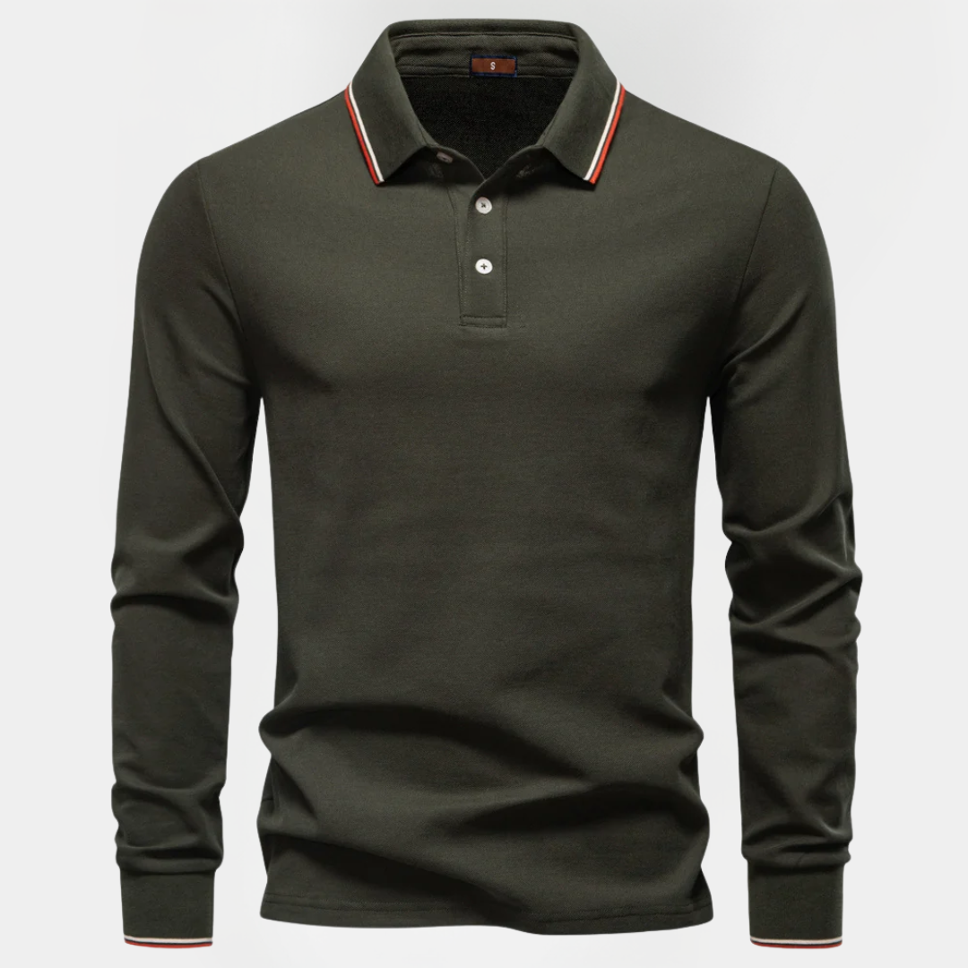 Roman | Cotton Blend Long Sleeve Polo Shirt