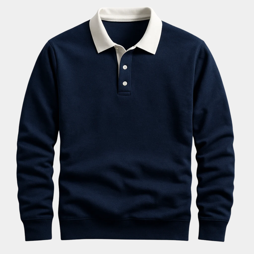 Elliot | Contrast Collar Long Sleeve Polo Shirt