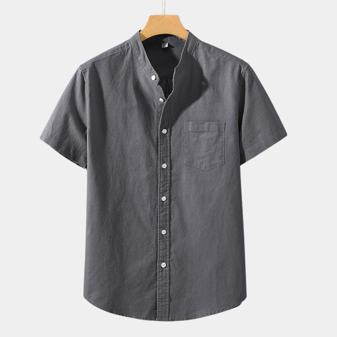 Noah | Linen Blend Band Collar Shirt