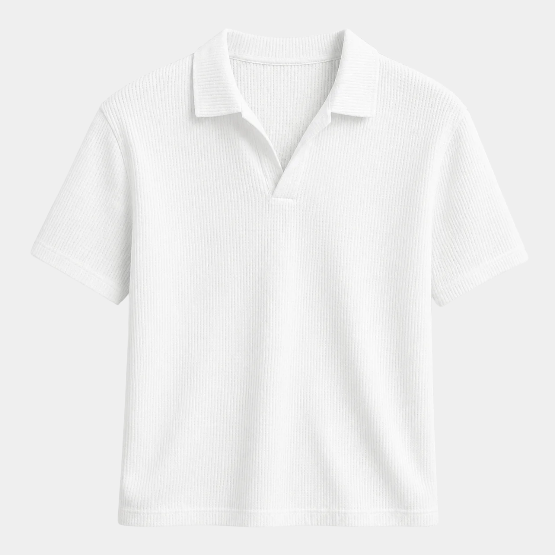 Nolan | Textured Open Collar Knit Polo Shirt