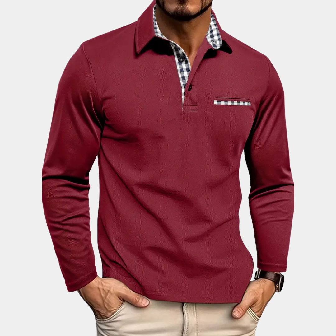 Mason | Check Trim Long Sleeve Polo Shirt