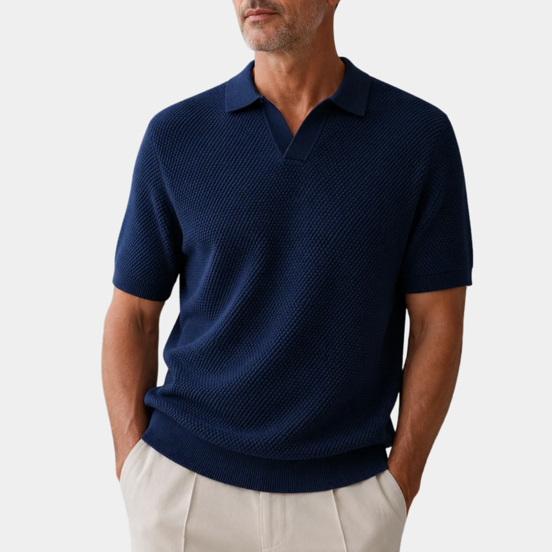 Caleb | Buttonless Textured Knit Polo Shirt