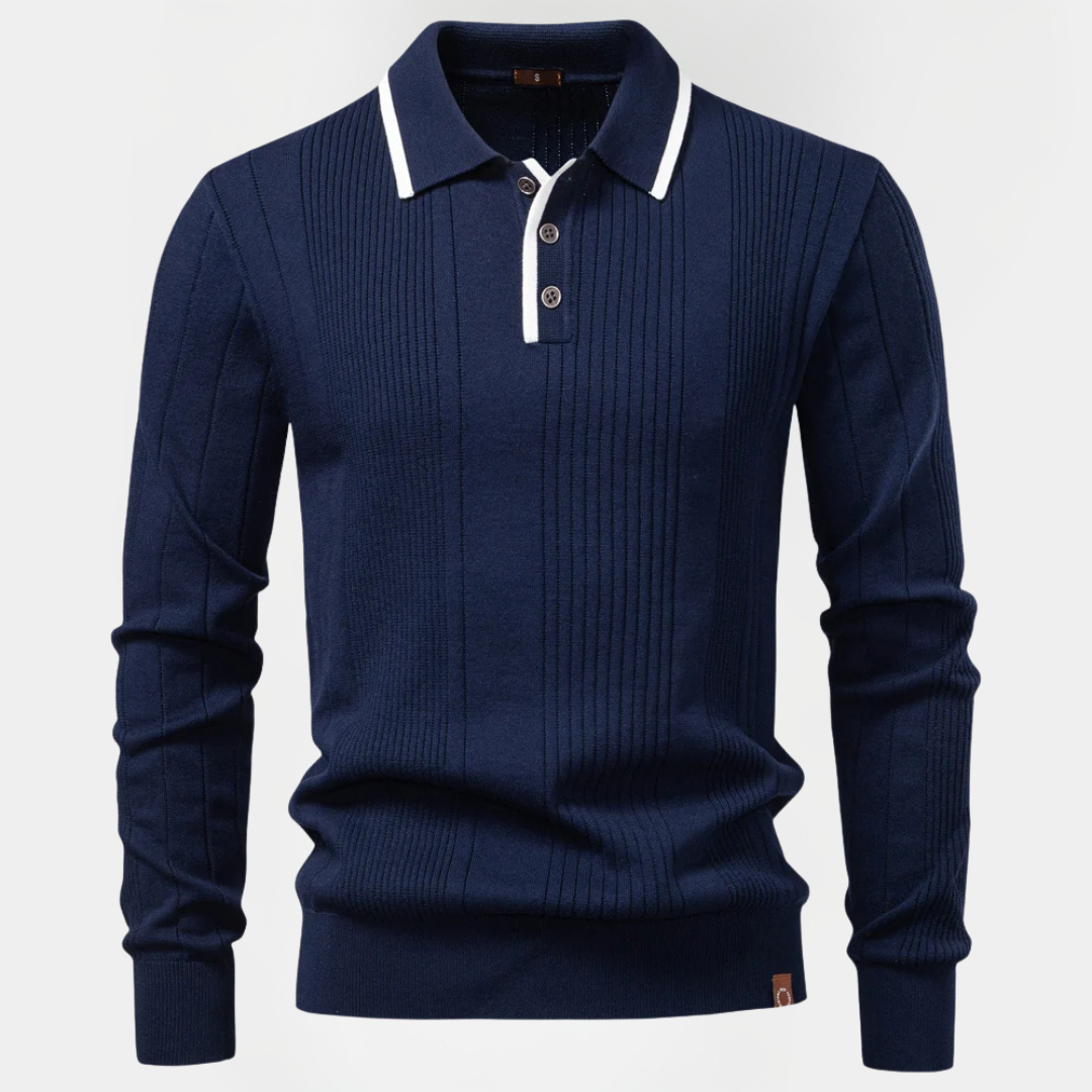 Nathan | Ribbed Long Sleeve Polo Shirt