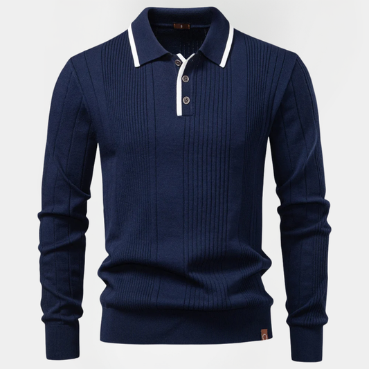 Nathan | Ribbed Long Sleeve Polo Shirt