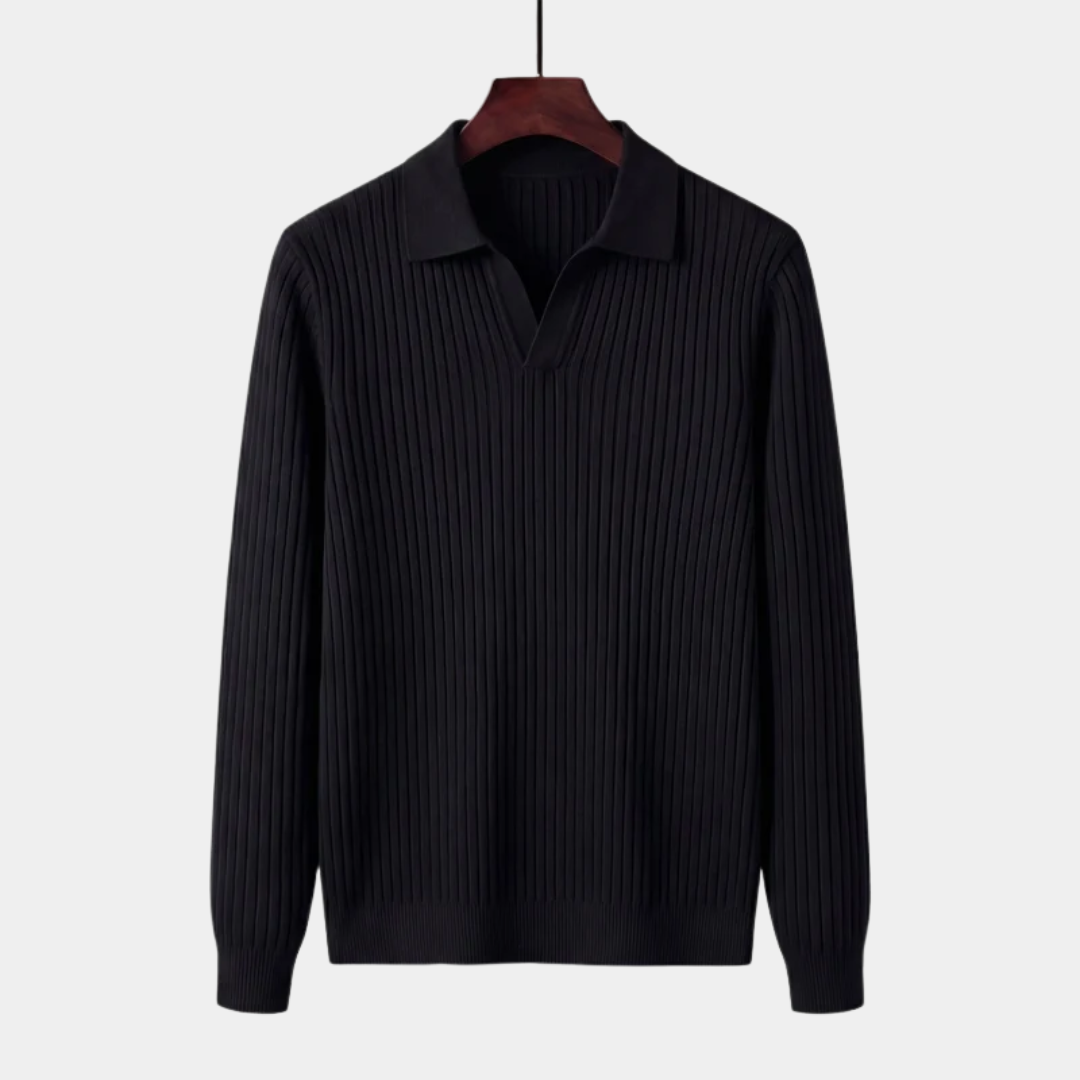 Luca | Ribbed Long Sleeve Polo Shirt