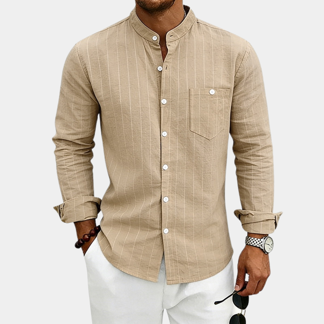 Oliver | Premium Linen Band Collar Shirt