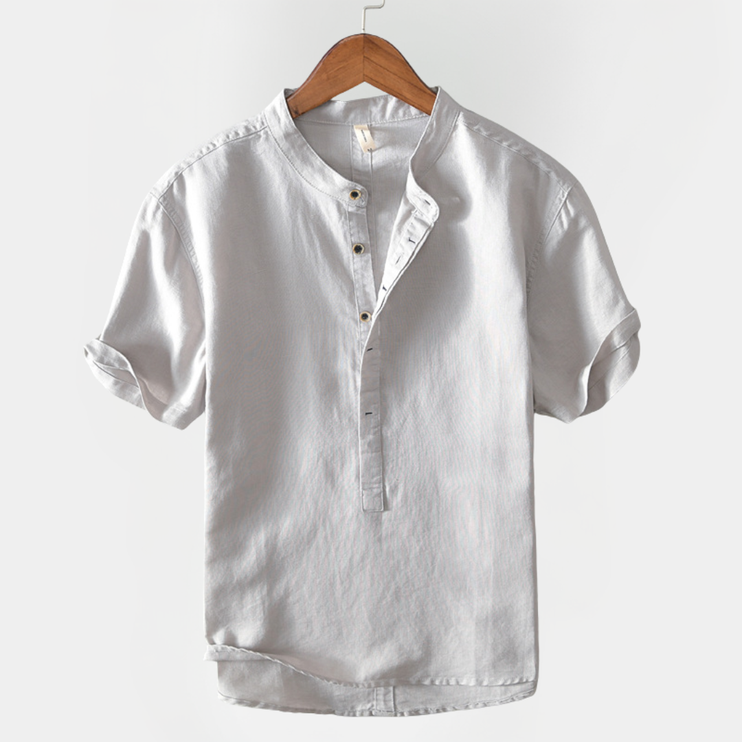 Silas | Short Sleeve Cotton Linen Henley Shirt