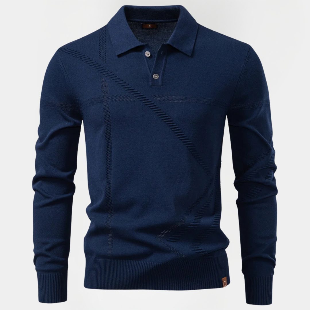 Xavier | Textured Long Sleeve Polo Shirt