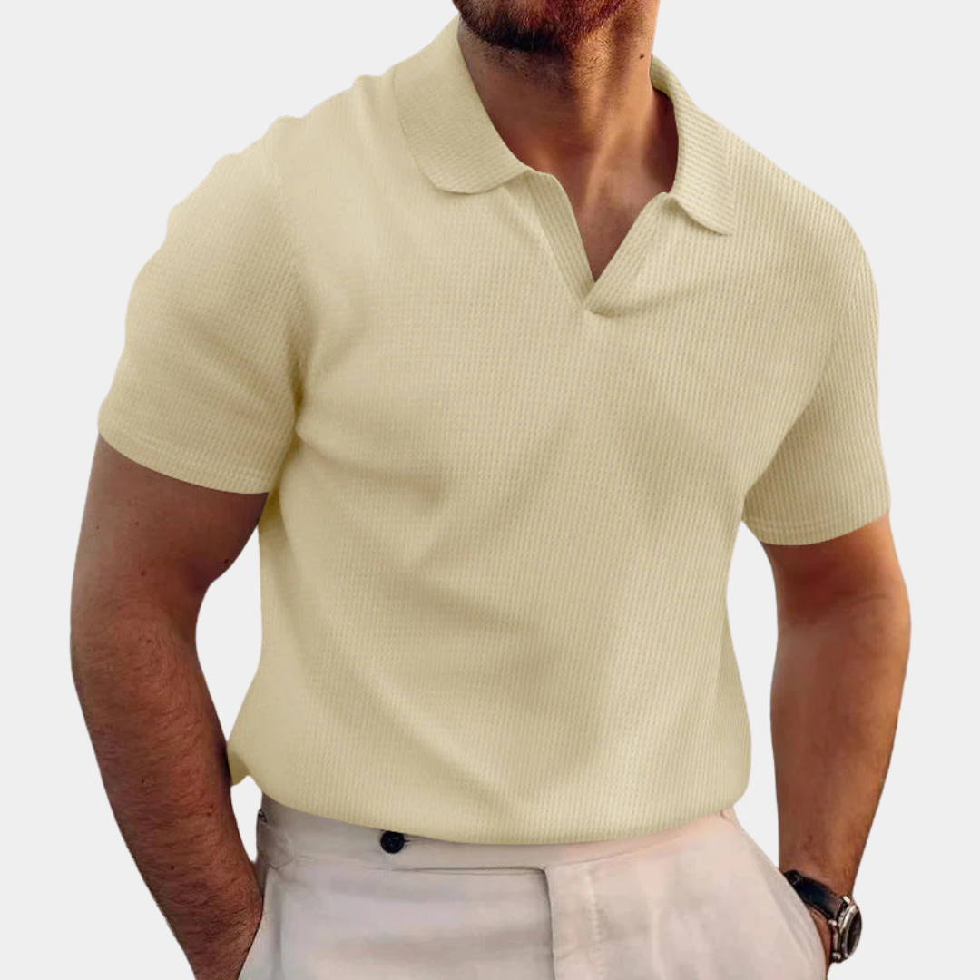 Nolan | Textured Open Collar Knit Polo Shirt