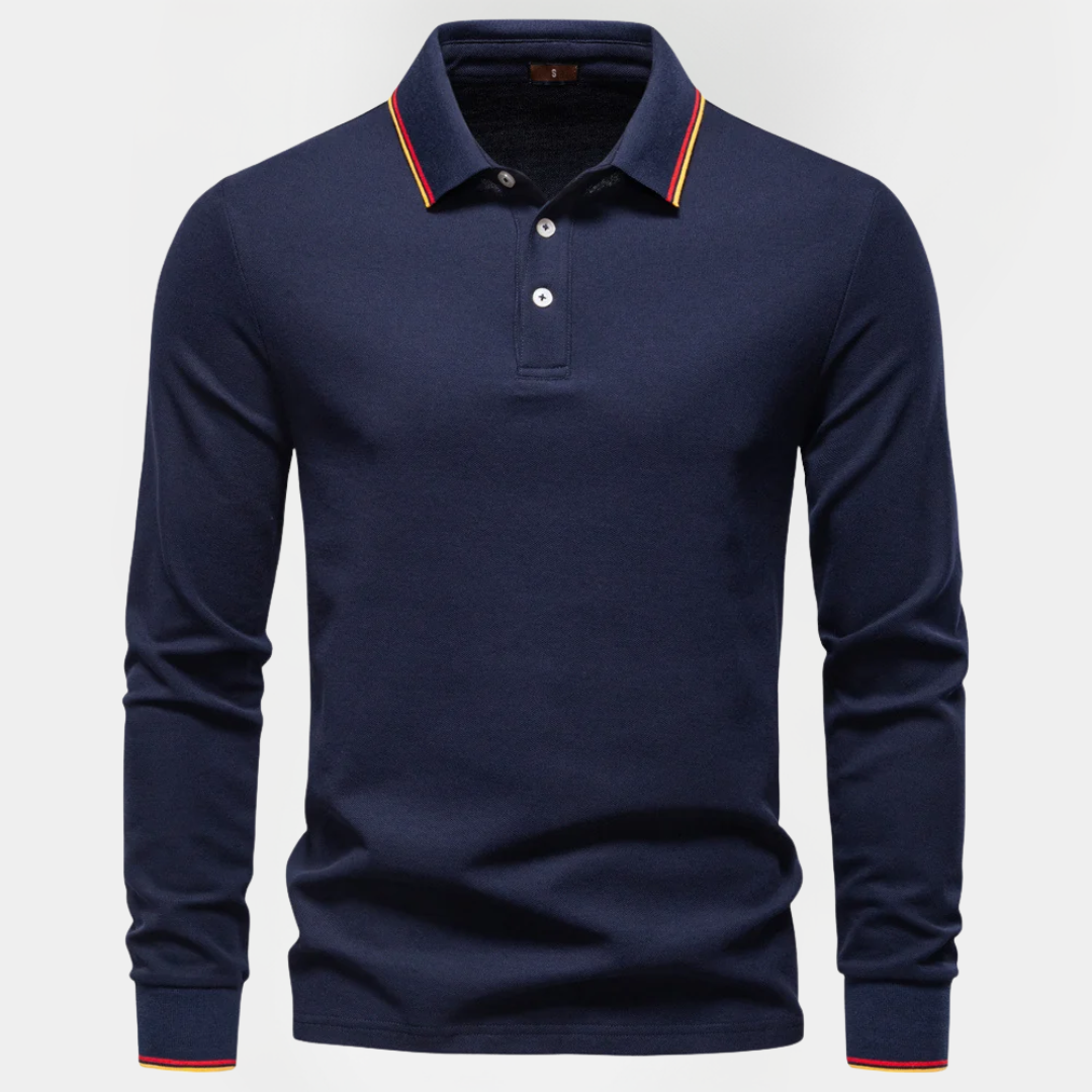 Roman | Cotton Blend Long Sleeve Polo Shirt