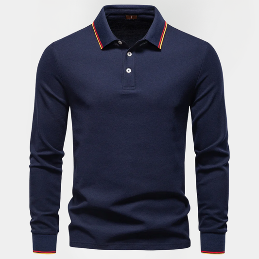 Roman | Cotton Blend Long Sleeve Polo Shirt