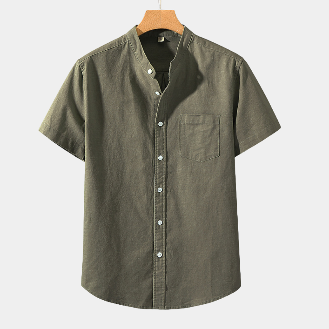 Noah | Linen Blend Band Collar Shirt