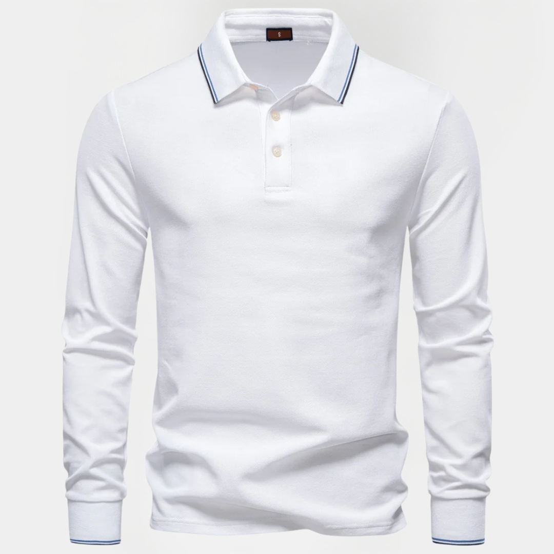 Roman | Cotton Blend Long Sleeve Polo Shirt