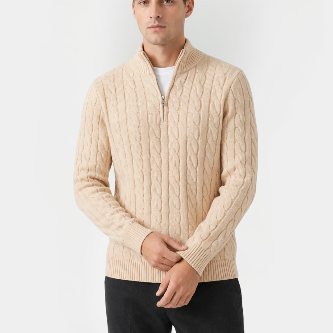 Alistair | Cable Knit Quarter-Zip Sweater