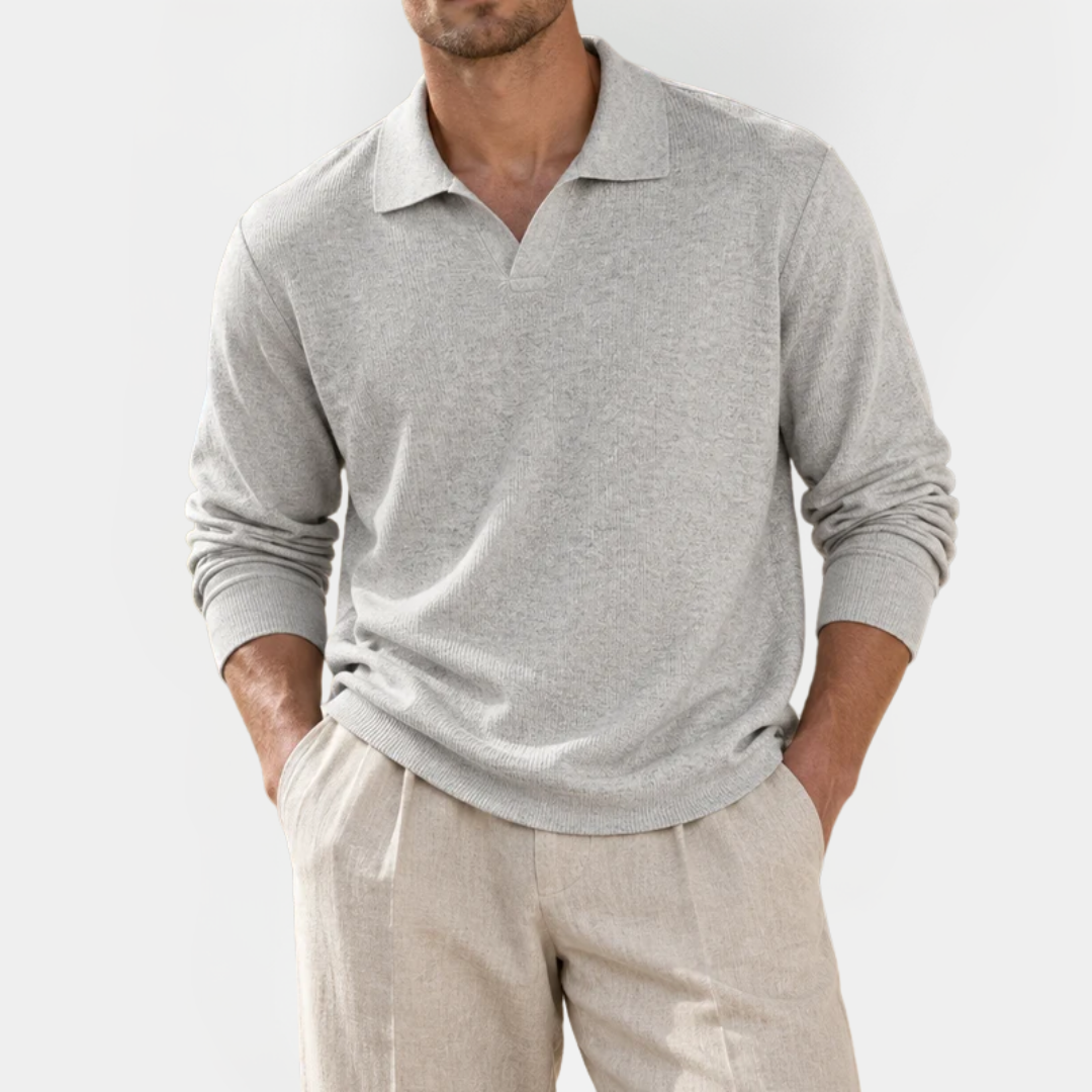 Alistair | V-Neck Long Sleeve Polo Shirt