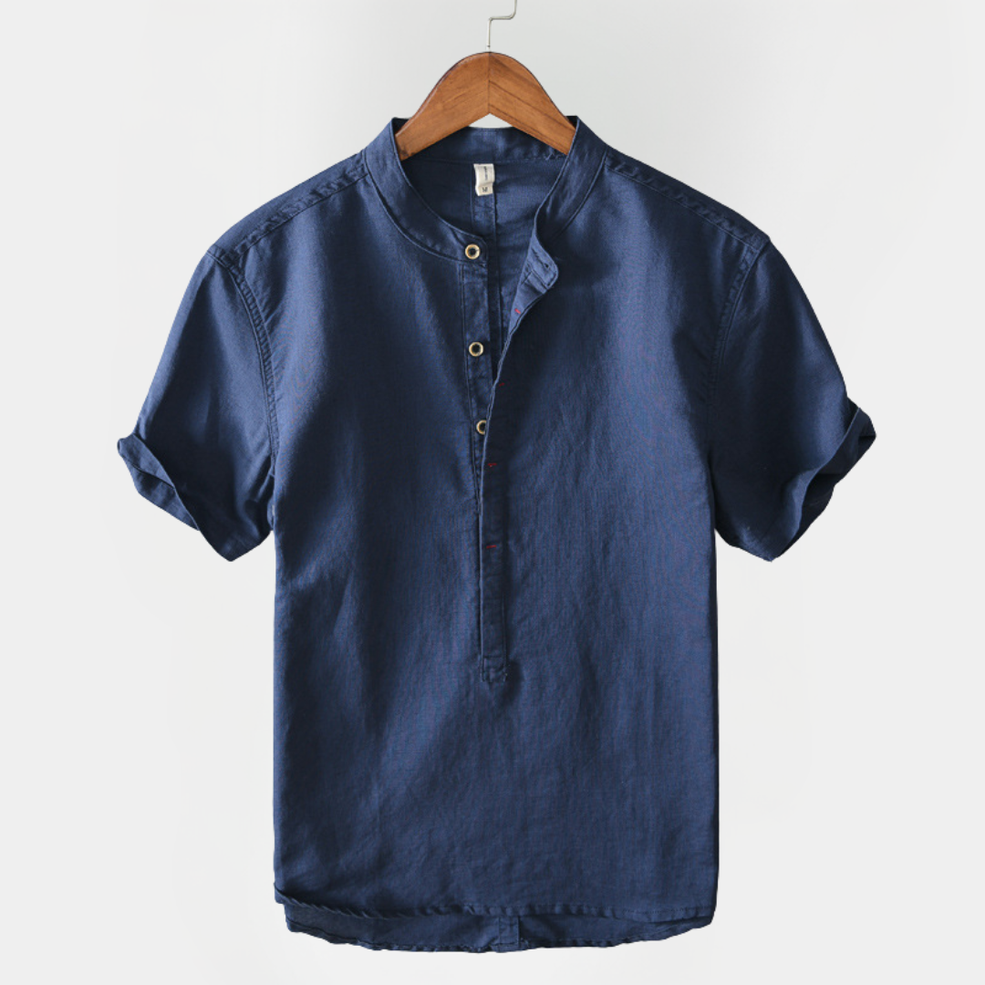 Silas | Short Sleeve Cotton Linen Henley Shirt
