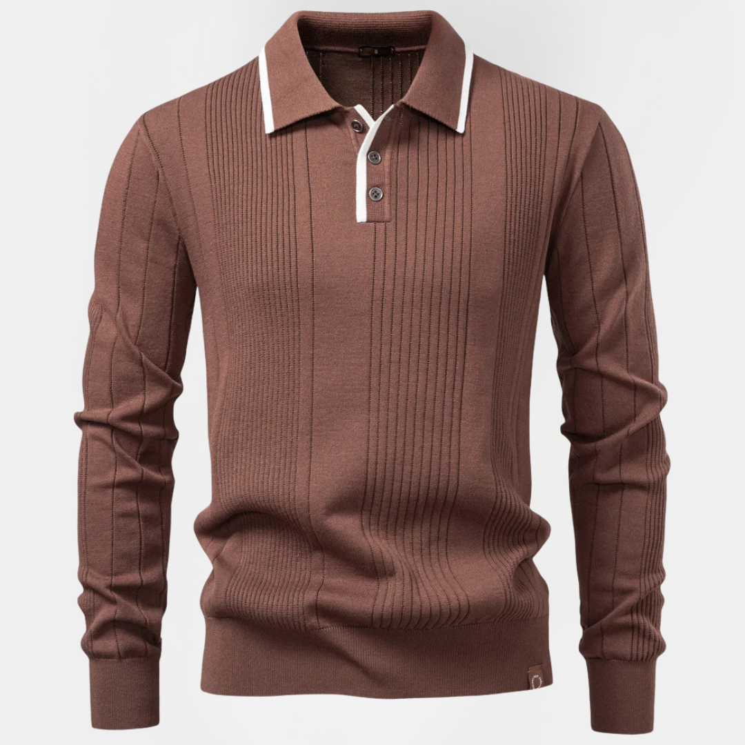 Nathan | Ribbed Long Sleeve Polo Shirt