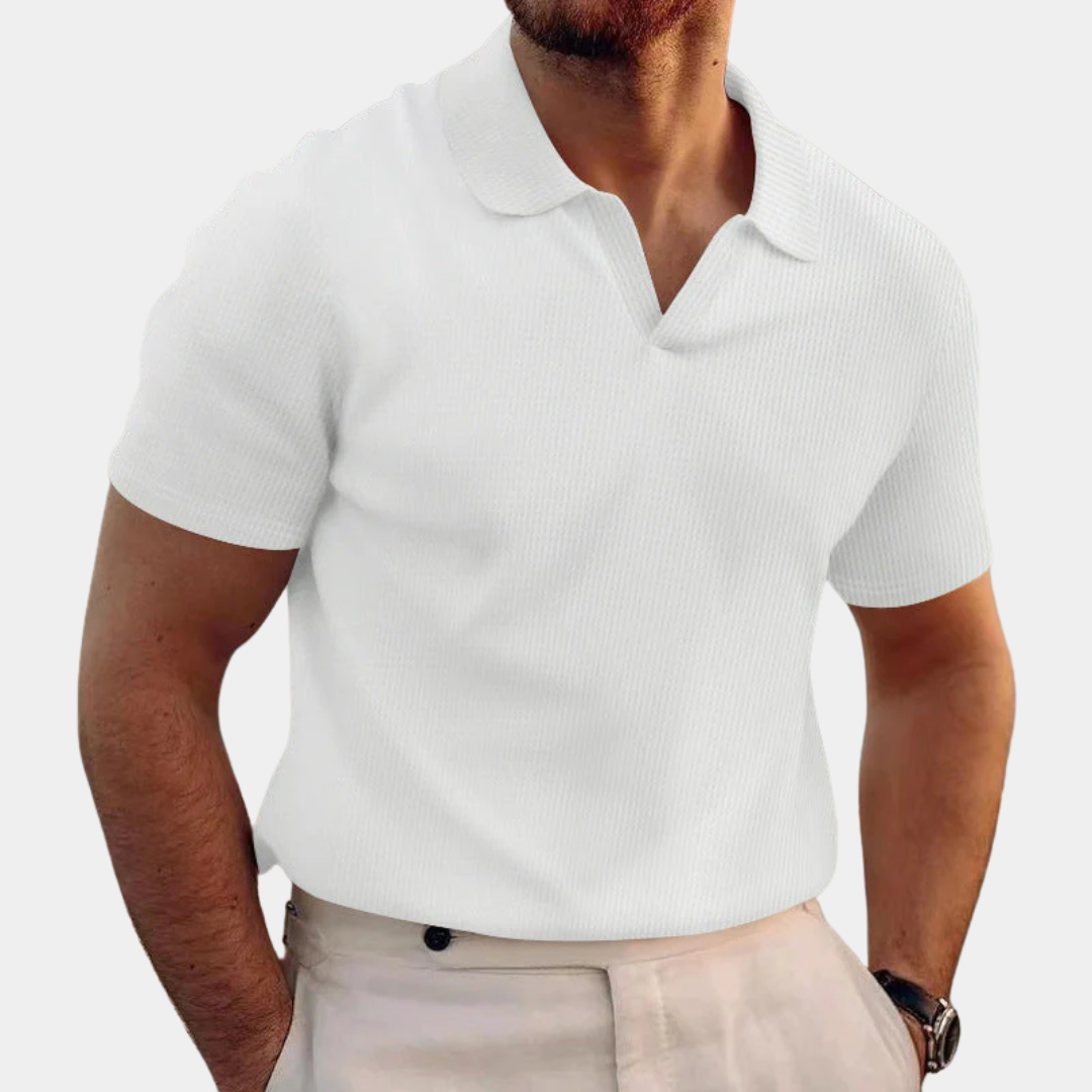 Nolan | Textured Open Collar Knit Polo Shirt