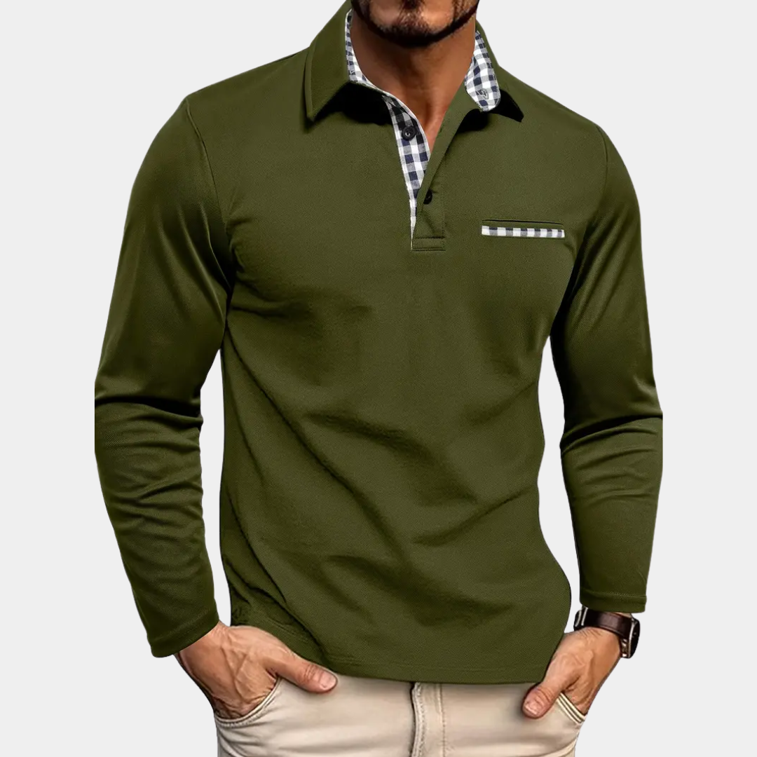 Mason | Check Trim Long Sleeve Polo Shirt