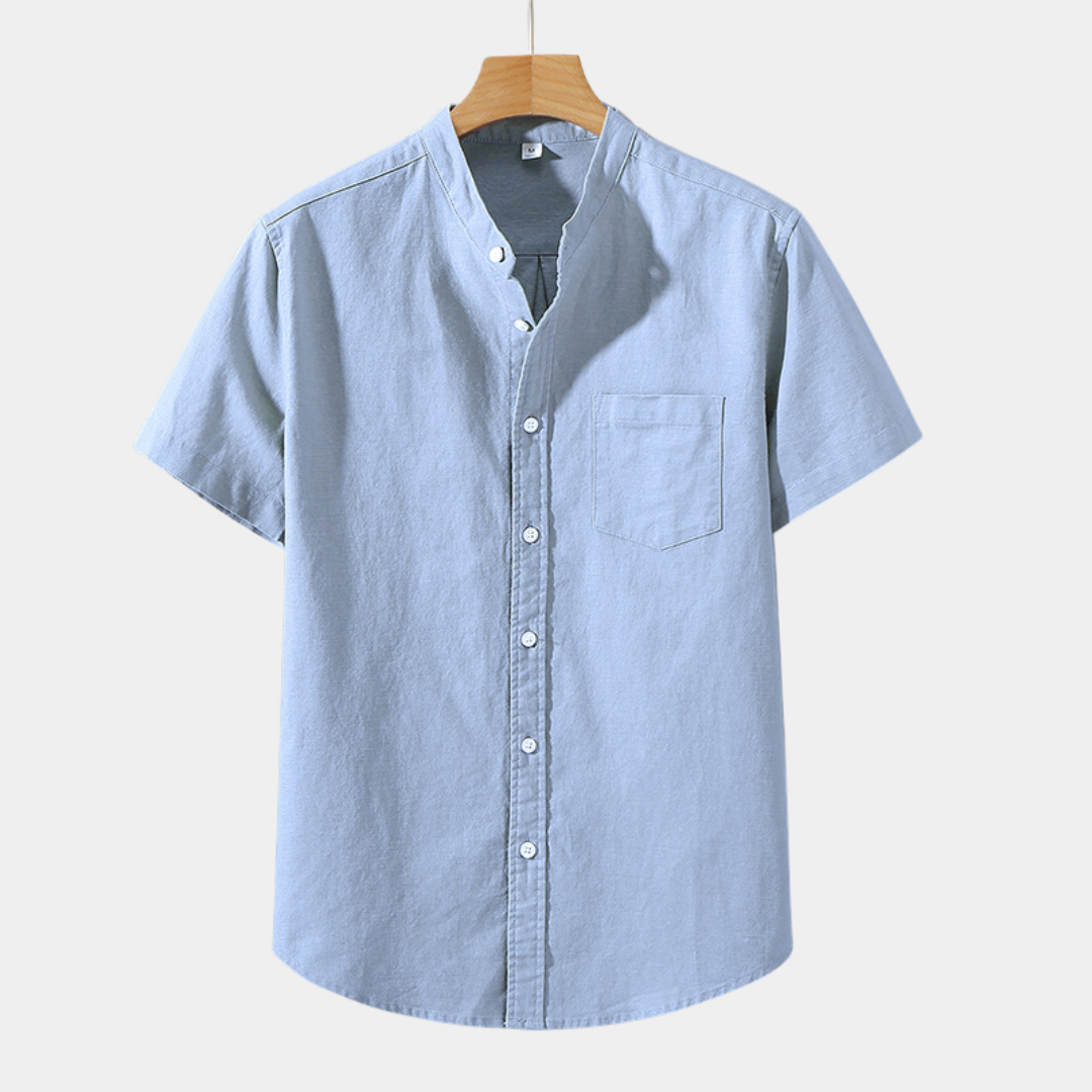 Noah | Linen Blend Band Collar Shirt