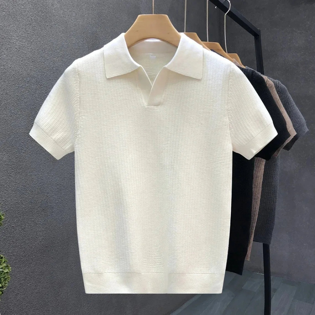 Milan | Buttonless Ribbed Knit Polo Shirt