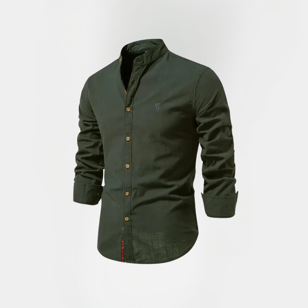 Benson | Cotton Stand Collar Long Sleeve Shirt