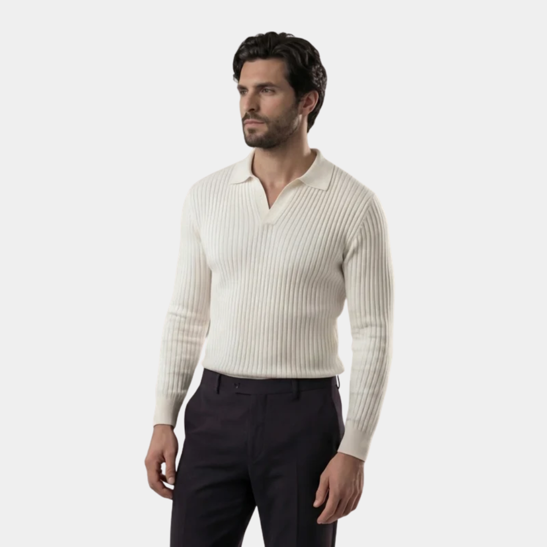 Luca | Ribbed Long Sleeve Polo Shirt