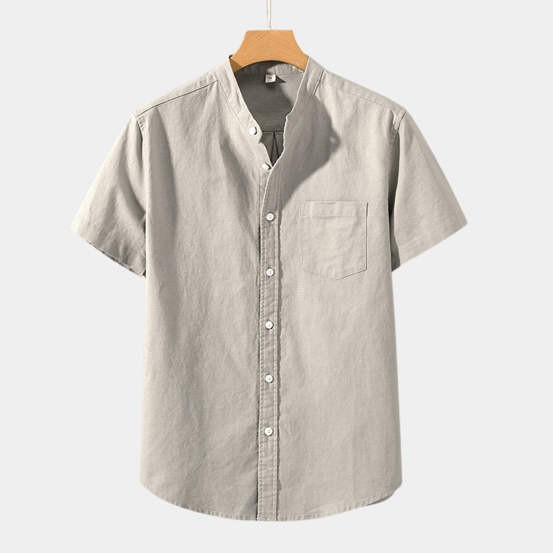 Noah | Linen Blend Band Collar Shirt