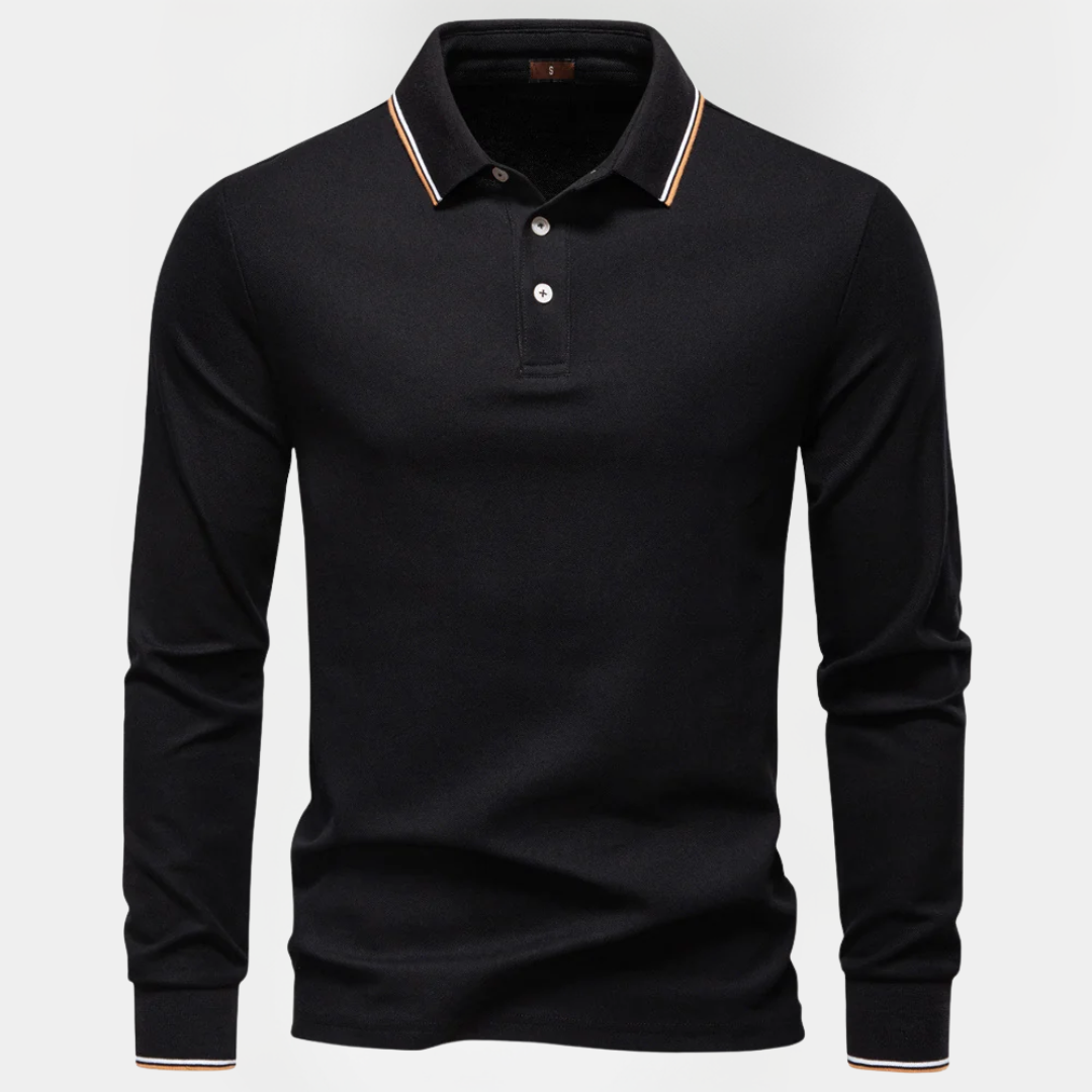 Roman | Cotton Blend Long Sleeve Polo Shirt