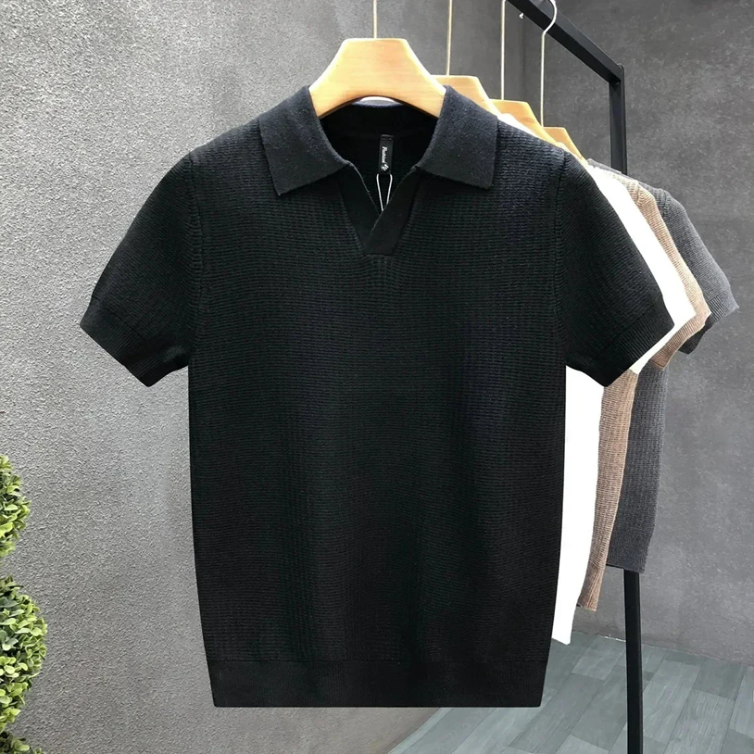 Milan | Buttonless Ribbed Knit Polo Shirt