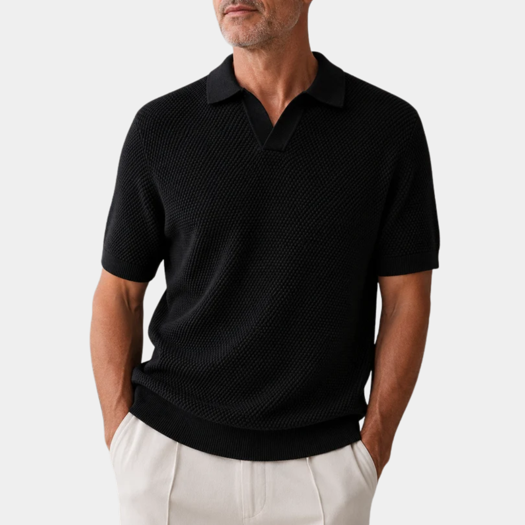 Caleb | Buttonless Textured Knit Polo Shirt