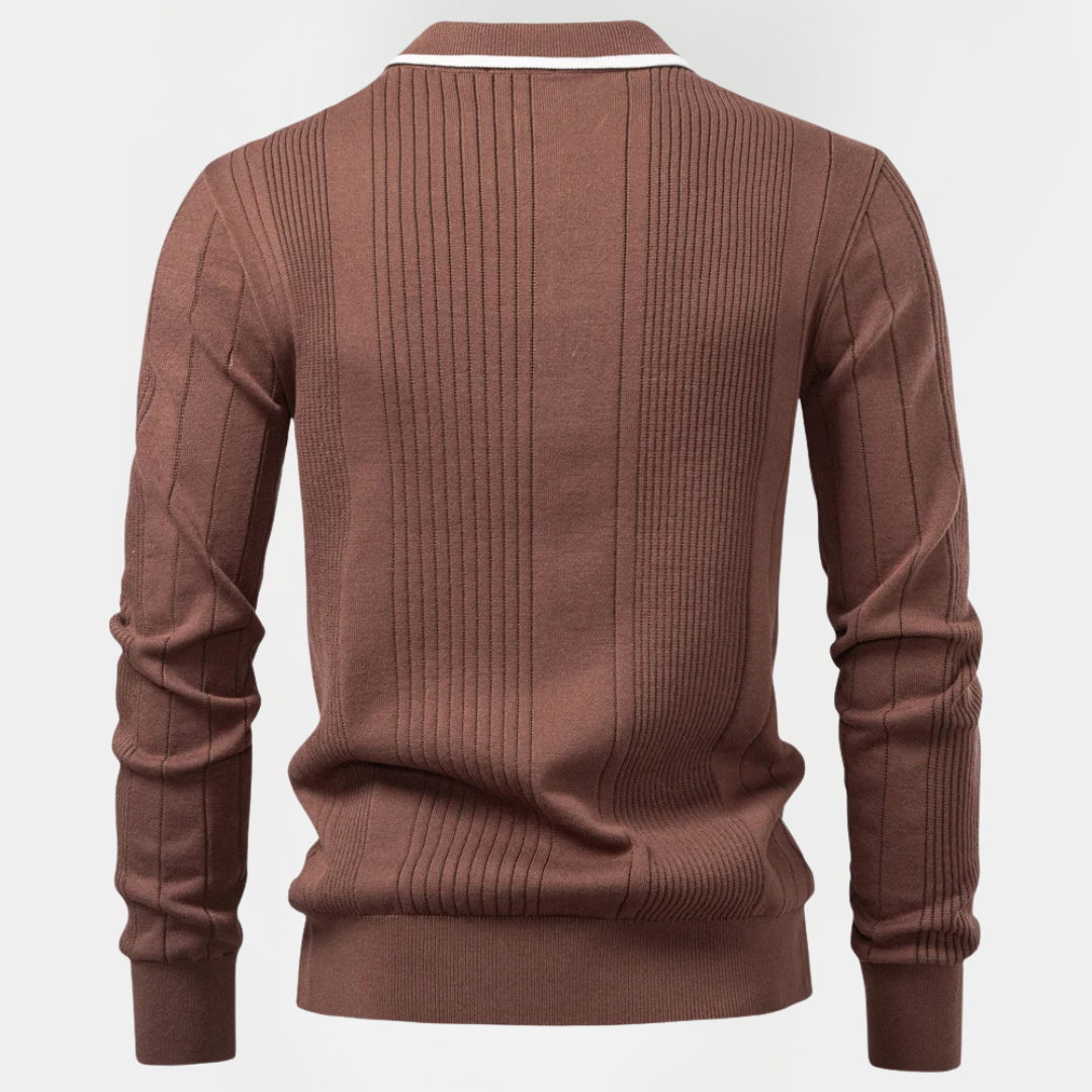 Nathan | Ribbed Long Sleeve Polo Shirt