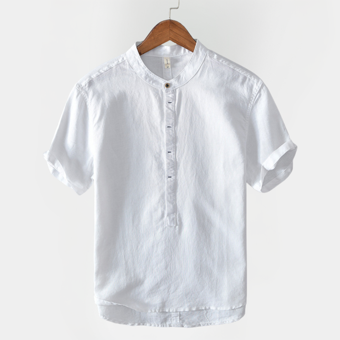 Silas | Short Sleeve Cotton Linen Henley Shirt