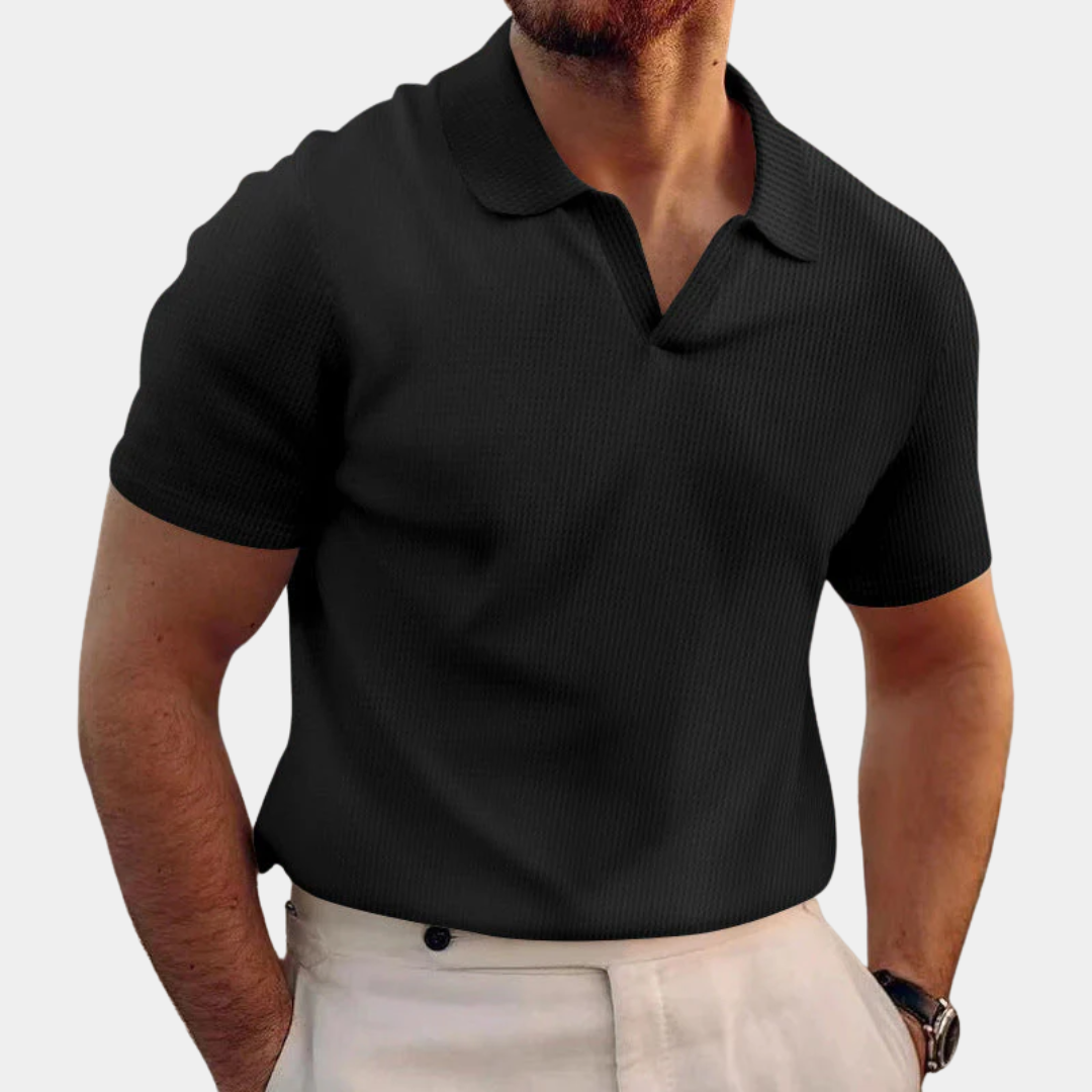 Nolan | Textured Open Collar Knit Polo Shirt