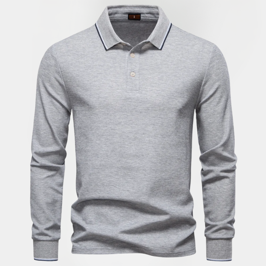 Roman | Cotton Blend Long Sleeve Polo Shirt