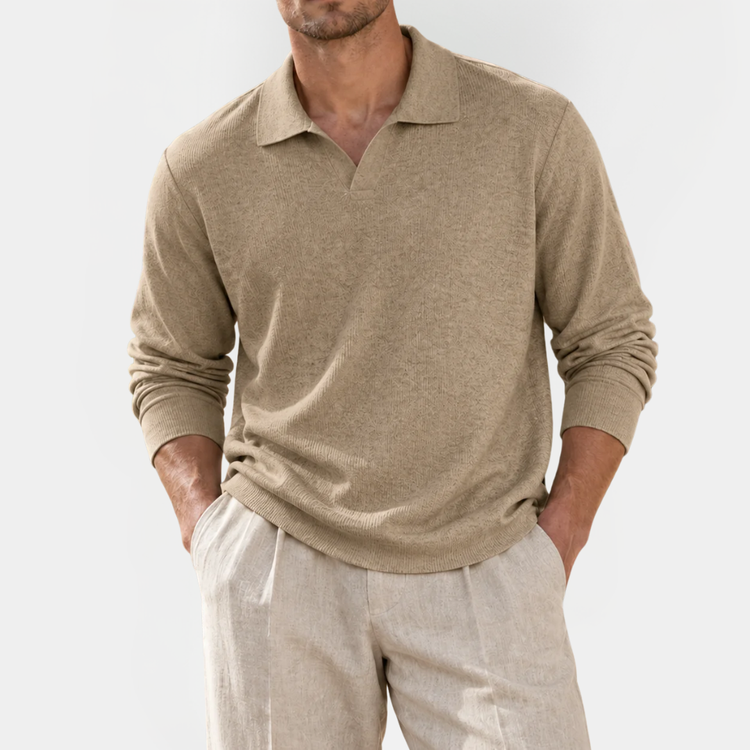 Alistair | V-Neck Long Sleeve Polo Shirt