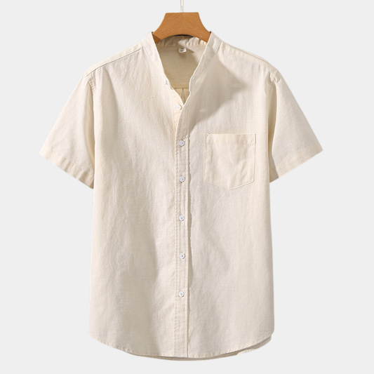 Noah | Linen Blend Band Collar Shirt