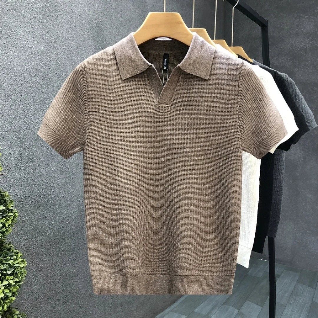 Milan | Buttonless Ribbed Knit Polo Shirt