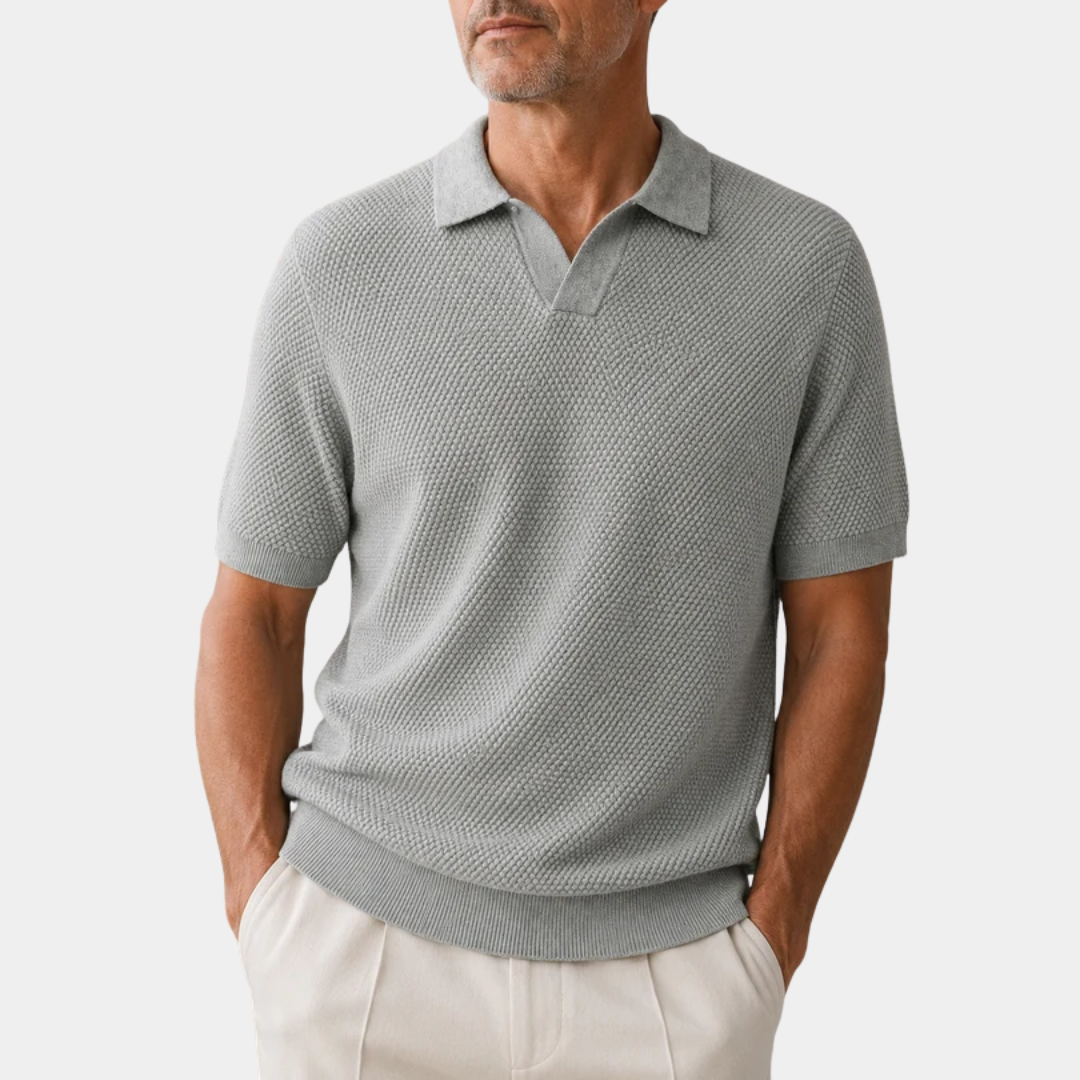 Caleb | Buttonless Textured Knit Polo Shirt