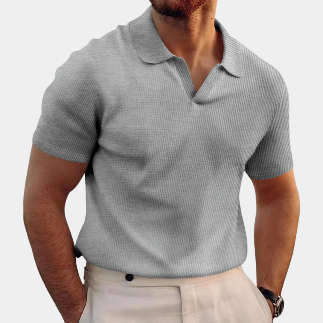 Nolan | Textured Open Collar Knit Polo Shirt