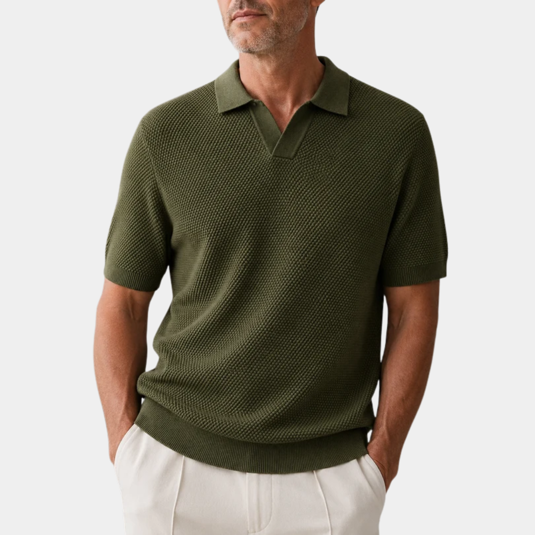 Caleb | Buttonless Textured Knit Polo Shirt