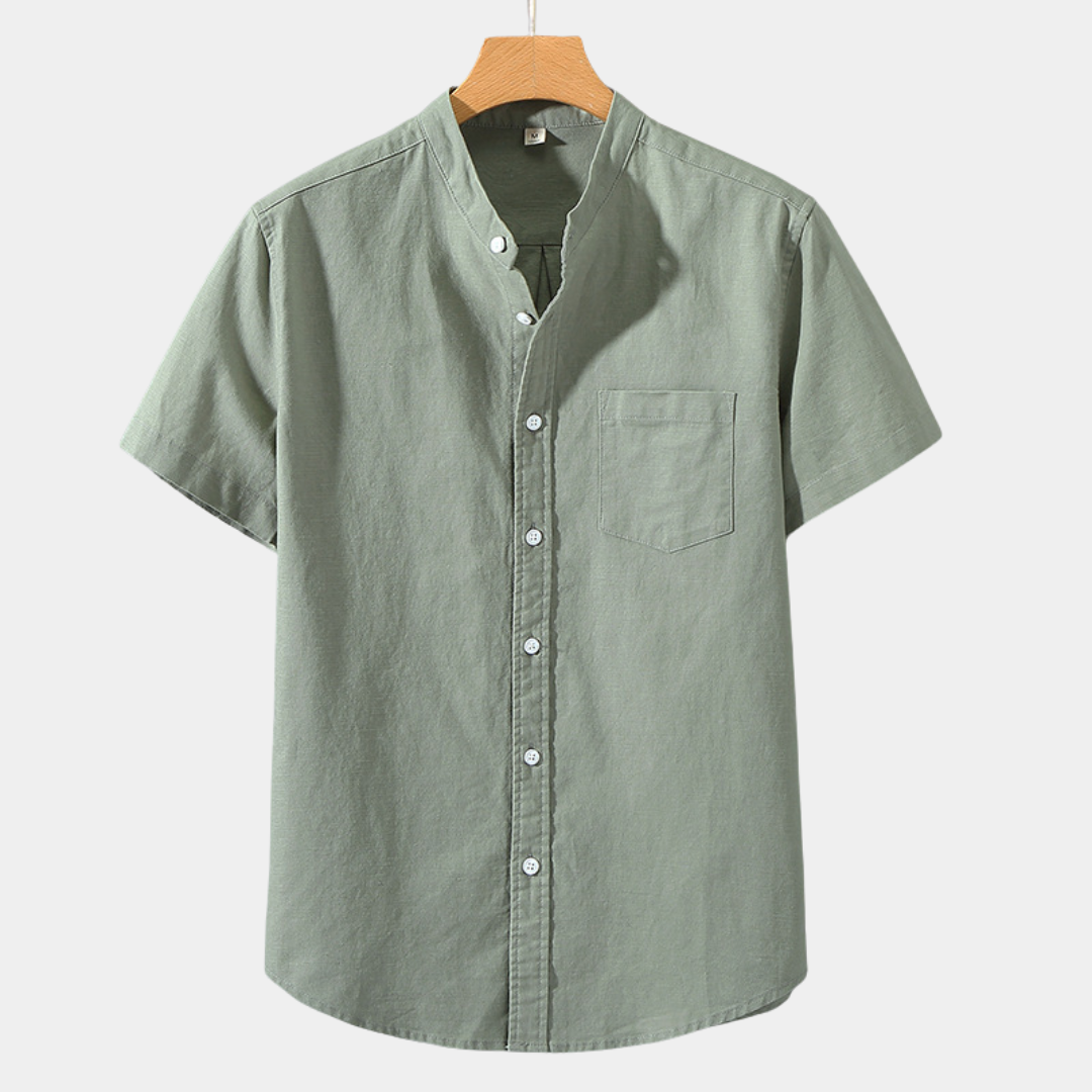 Noah | Linen Blend Band Collar Shirt