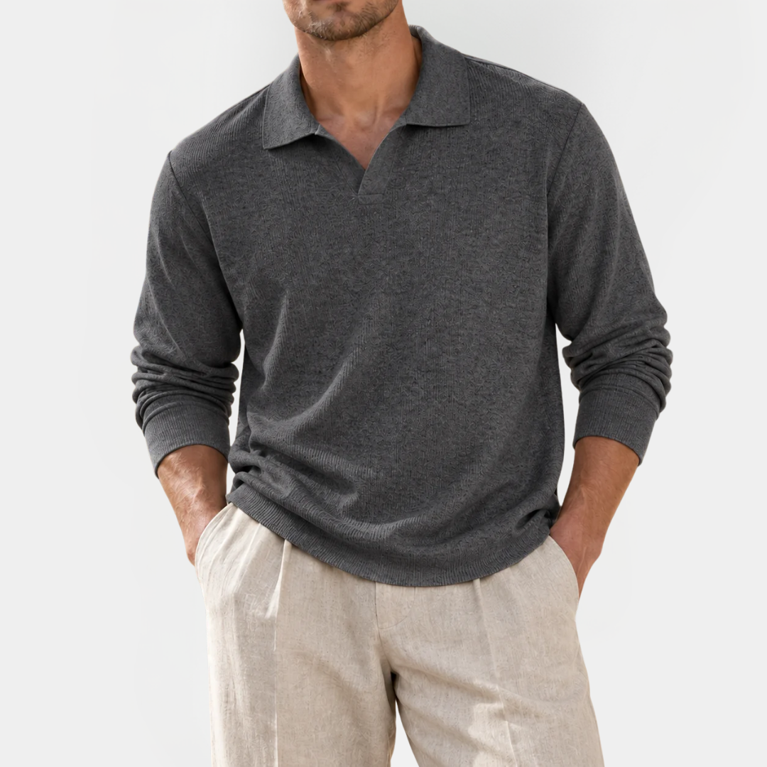 Alistair | V-Neck Long Sleeve Polo Shirt