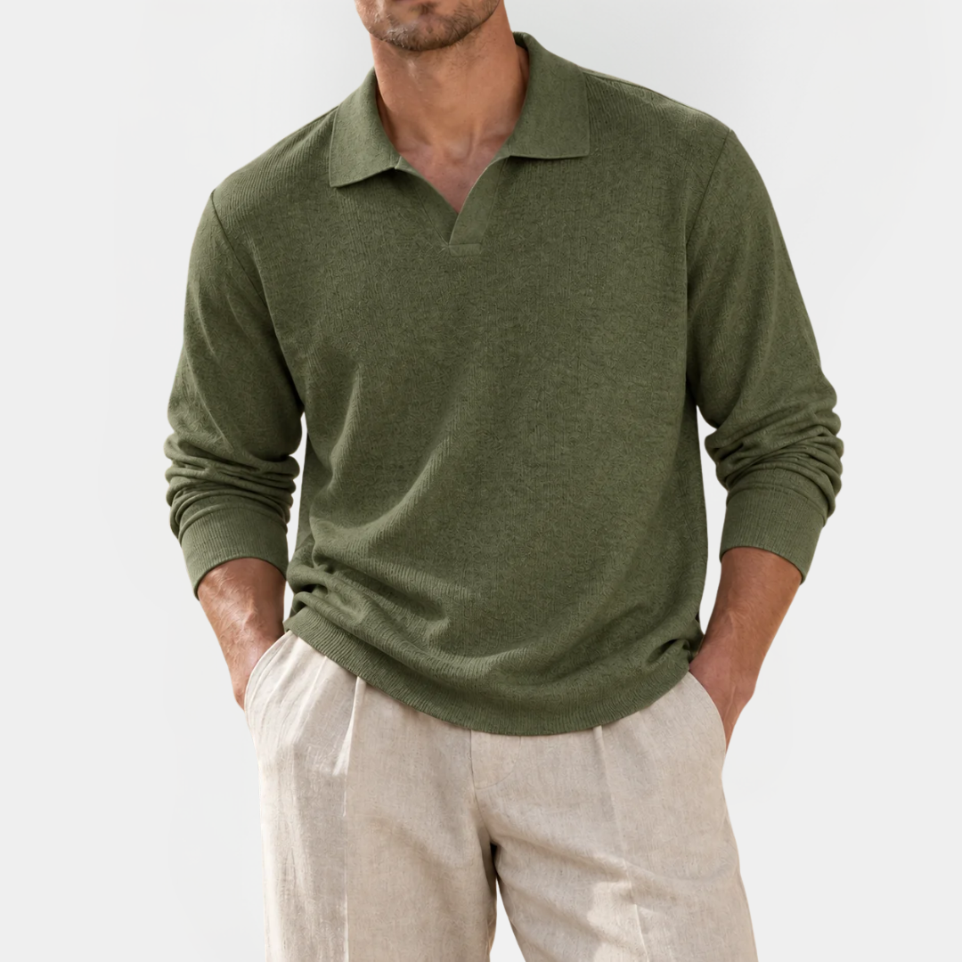Alistair | V-Neck Long Sleeve Polo Shirt